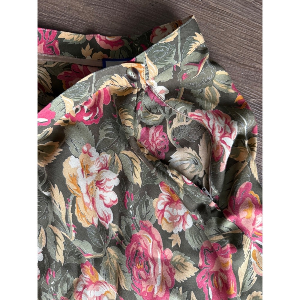 Ruff Hewn Vintage Floral Maxi Skirt Olive Green Rayon 90s Cottagecore Size 6 - Picture 6 of 9